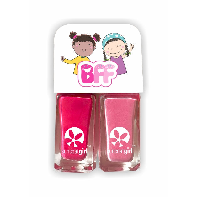Suncoat BFF DUO Kids Water-Based Peel-Off Nail Polish 2-Pack, Odourless, Made in Canada, 10 Colour Duos - Pinkies
