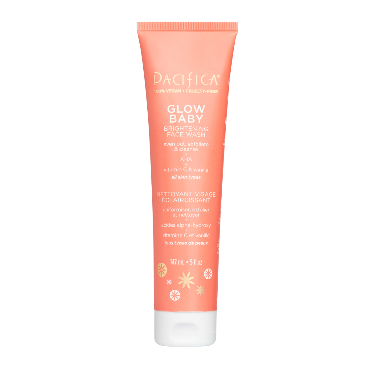 Pacifica Glow Baby Brightening Face Wash with AHAs and Vitamin C, Exfoliating Gel Cleanser, 147ml
