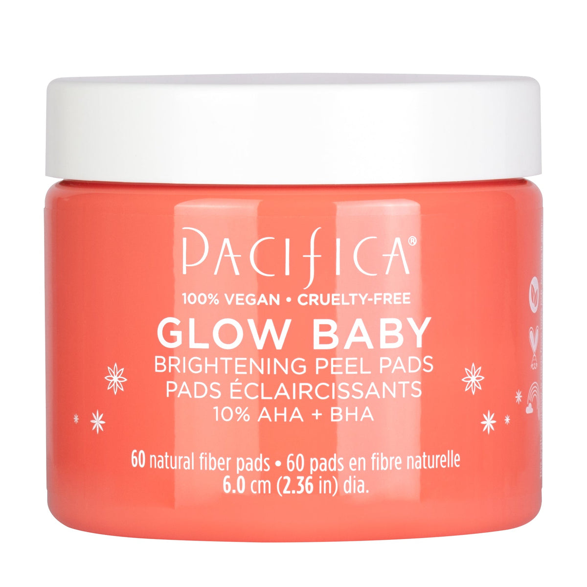 Pacifica Glow Baby Brightening Peel Pads with Lactic, Glycolic and Salicylic Acids, 60 Pads