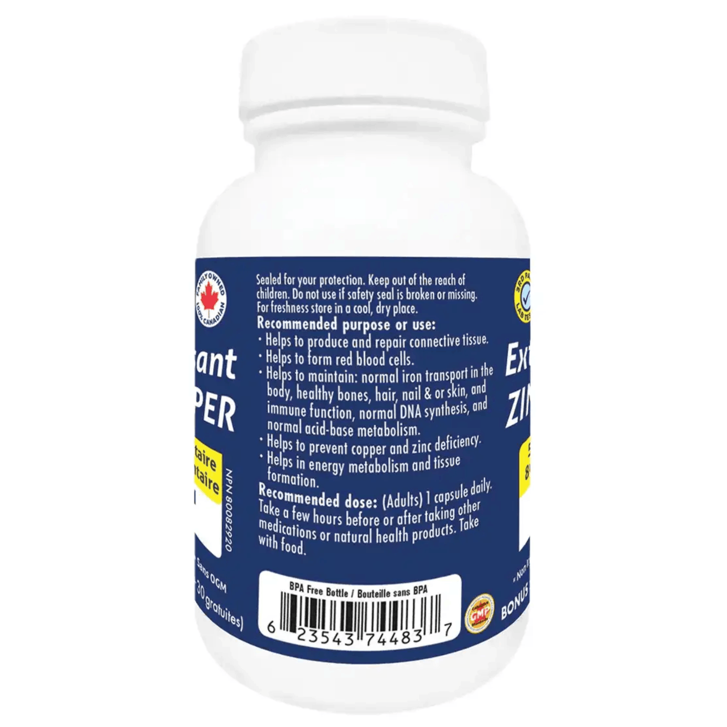 120 Vegetable Capsules | Naka Platinum Extra Strength Zinc Plus Copper back label
