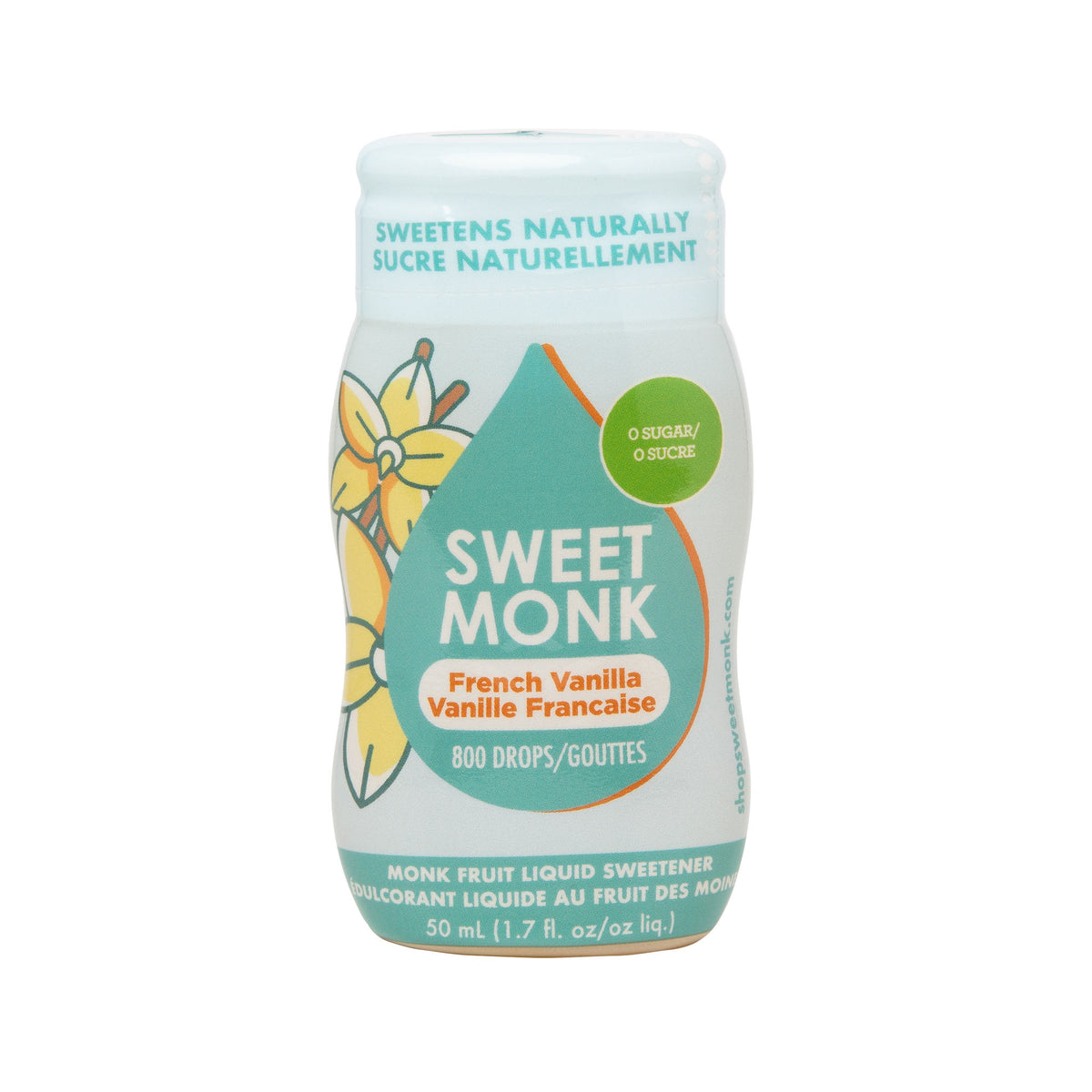 SweetMonk Liquid Monk Fruit Sweetener, Sugar-Free and Zero Calories, No Stevia or Erythritol, Original or French Vanilla, 50ml (150 Servings) - French Vanilla