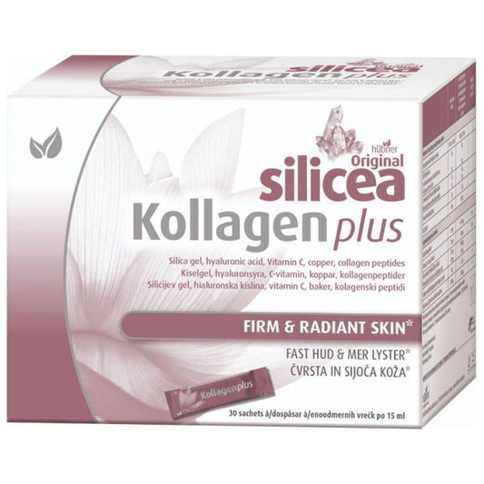Hubner Silicea Kollagen Plus, Anti-Aging Liquid Collagen Peptides with Hyaluronic Acid, Silicea Gel, Copper and Vitamin C, 15ml x 30 Sachets
