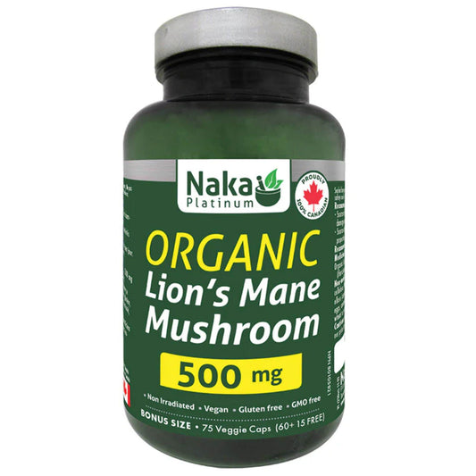 Naka Platinum Organic Lion's Mane 500mg, 75 Vegetable Capsules