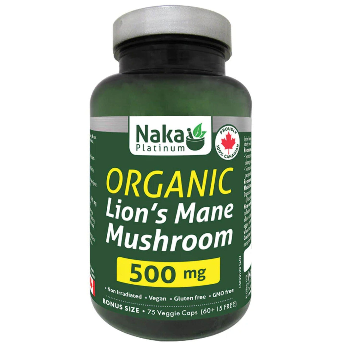 Naka Platinum Organic Lion's Mane 500mg, 75 Vegetable Capsules