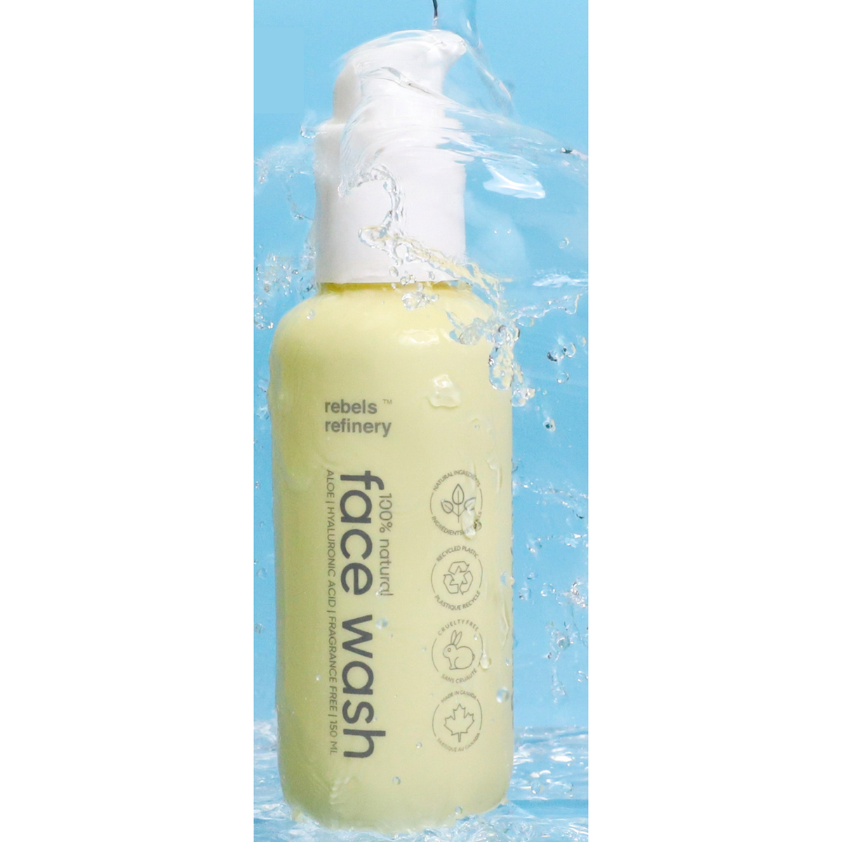 Rebels Refinery Natural Face Wash, Sulfate-Free and Fragrance-Free Cleanser with Aloe and Hyaluronic Acid, 150ml