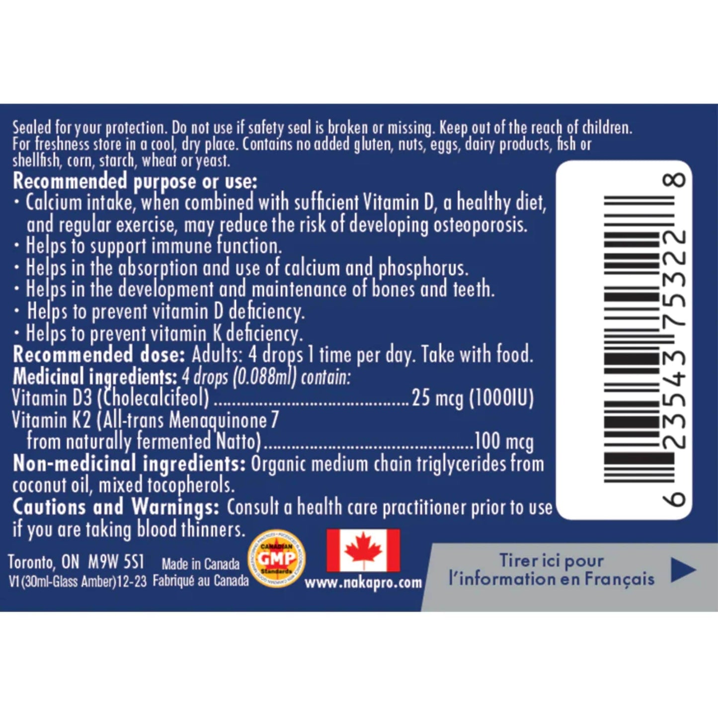 Naka Platinum D3 + K2 Drops in MCT Oil, 1364 Drops, 30ml