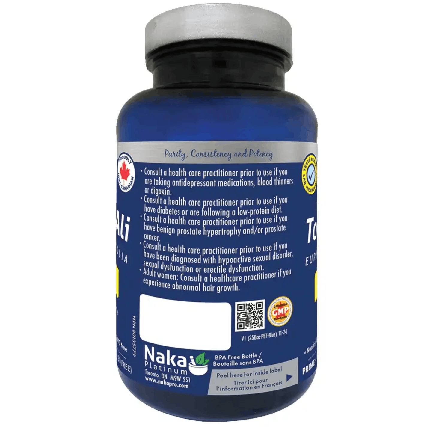 120 Vegetable Capsules | NAKA Platinum Longjack Tongkat Ali back of the botle