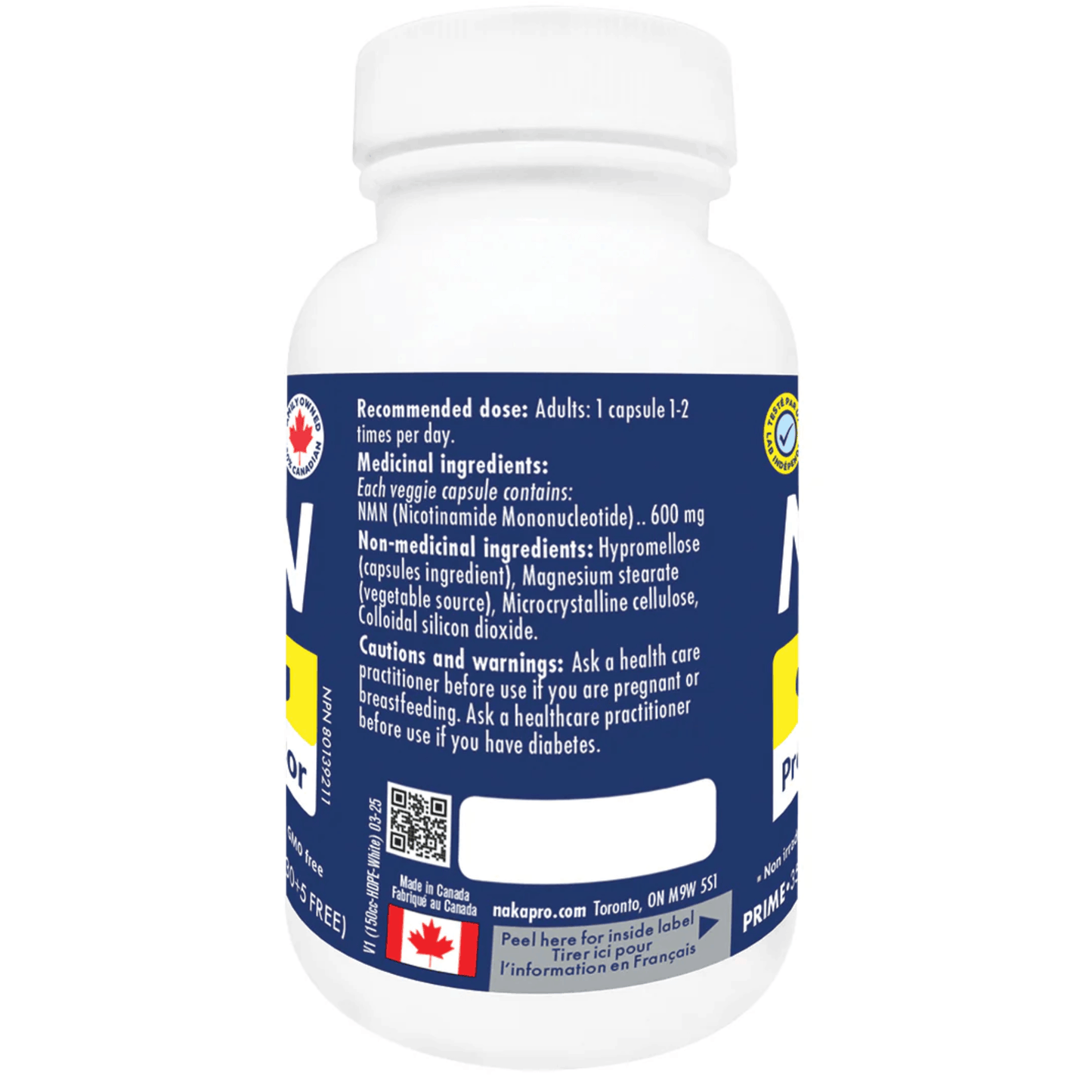 35 Vegetable Capsules | Naka Platinum NMN back of the bottle