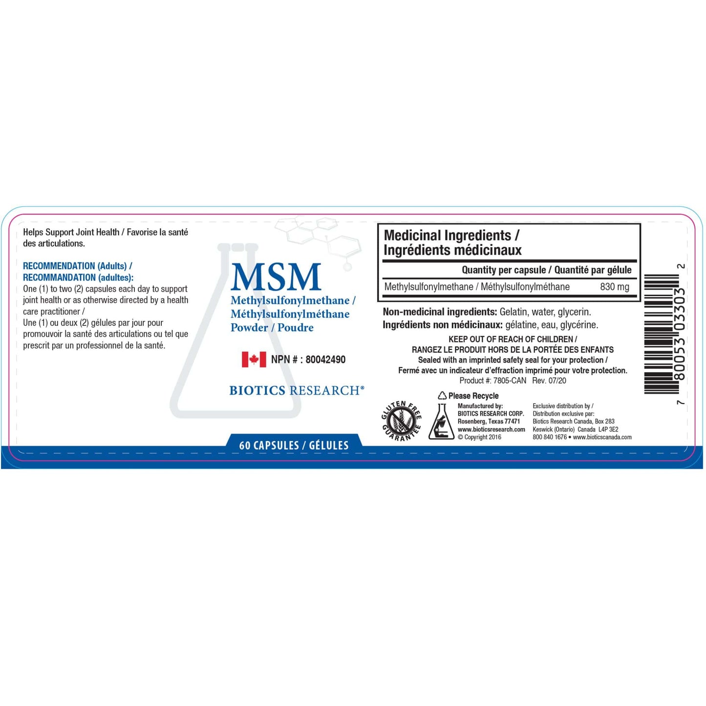 60 Capsules | Biotics Research MSM (Methylsulfonymethane)