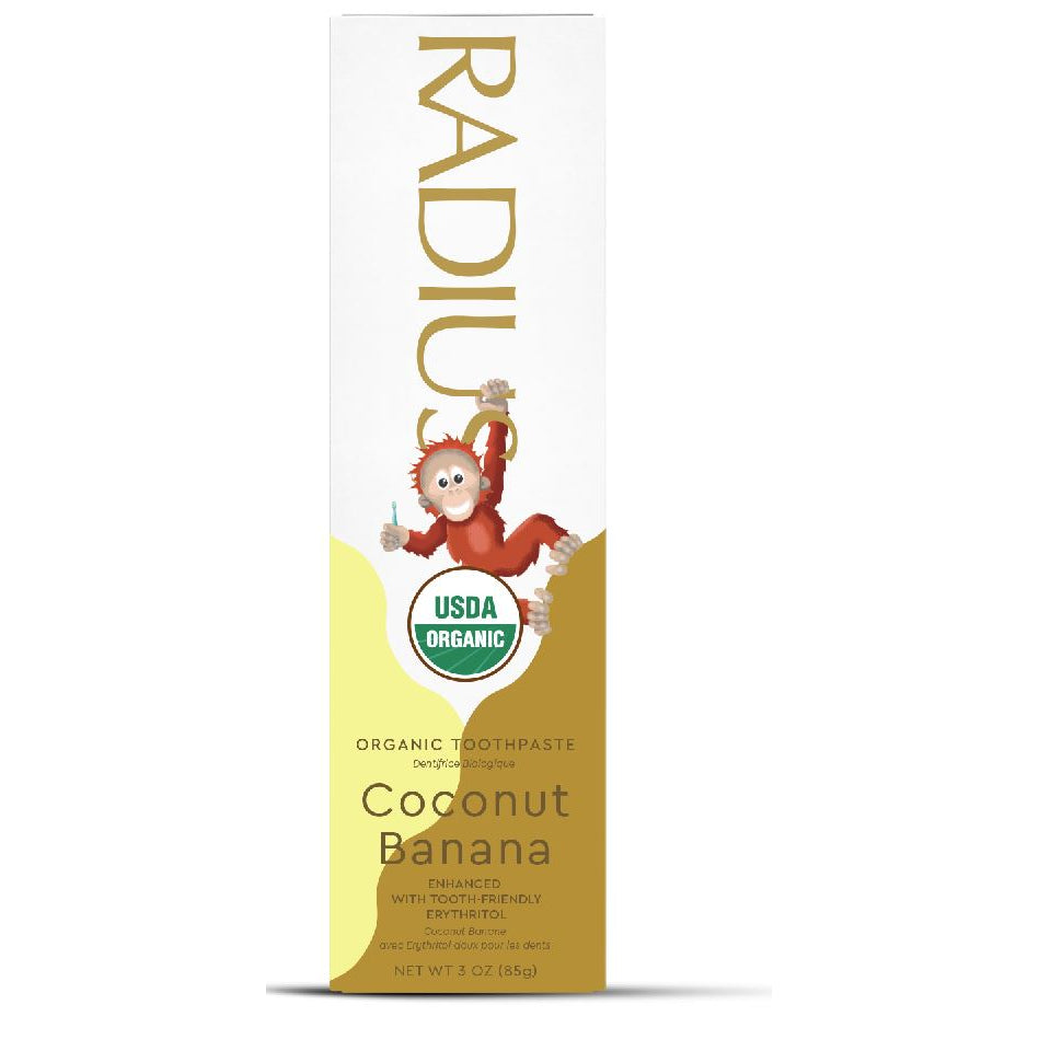 Radius Organic Kids Toothpaste Gel, Fluoride-Free, Coconut Banana (6 Months+) or Dragon Fruit, 85g - Coconut Banana (6 Months+)