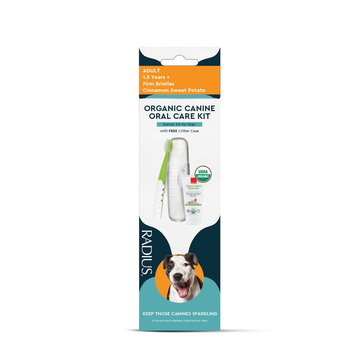 Radius Organic Canine Dental Gel Dog Toothpaste with Coconut Oil, Xylitol-Free, 85g Gel or Dental Kit with Brush and Case - Dental Kit (Gel, Brush and Case)