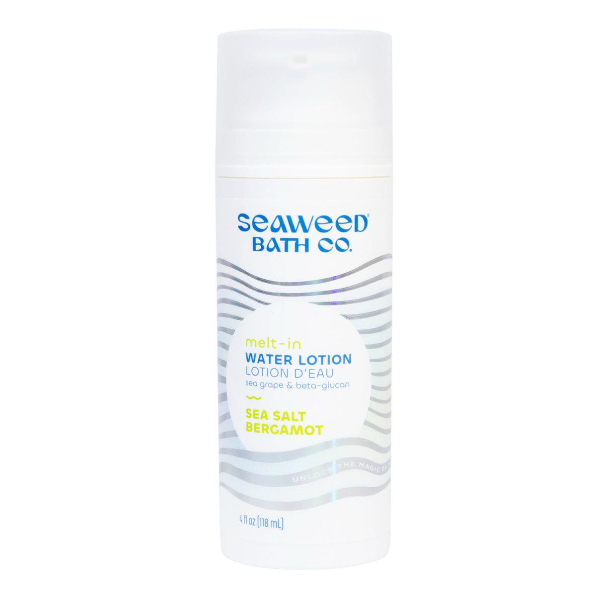 The Seaweed Bath Co. Melt-In Water Lotion with Bladderwrack Seaweed, Sea Grape and Beta Glucan, Lightweight Fast-Absorbing Body Lotion, 118ml - Sea Salt Bergamot