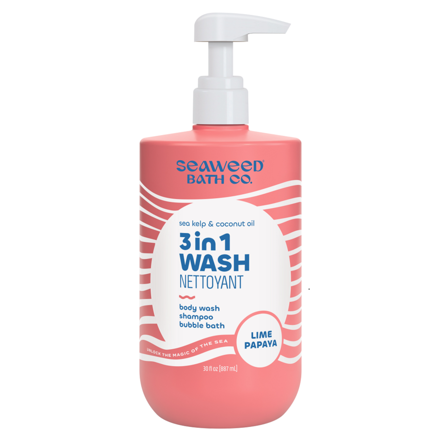 The Seaweed Bath Co. 3-in-1 Wash, Body Wash, Shampoo and Bubble Bath with Bladderwrack Seaweed and Panthenol, Family Size, Creamy Coconut or Lime Papaya, 887ml - Lime Papaya