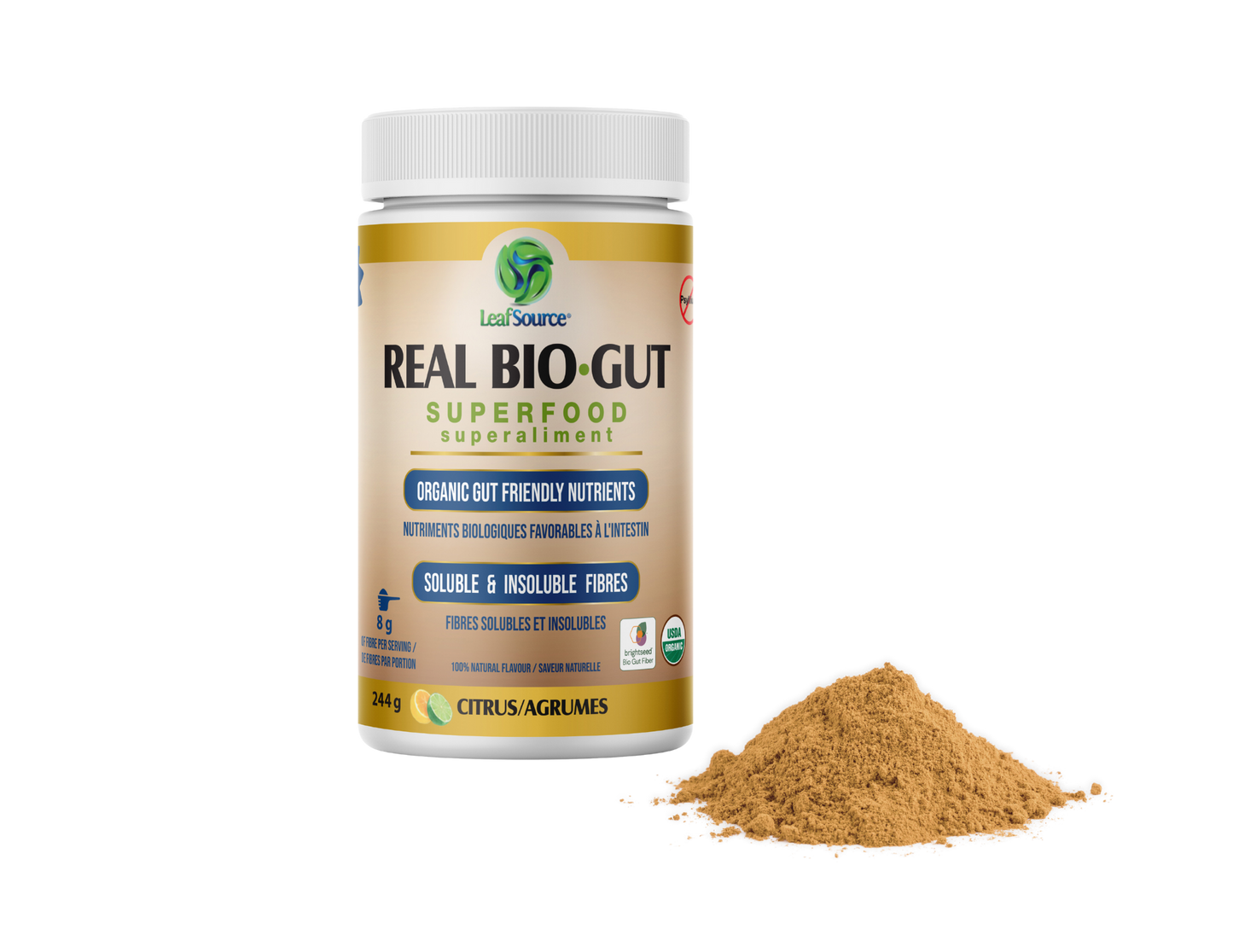 244g | LeafSource Real Bio-Gut Superfood 244g bottle