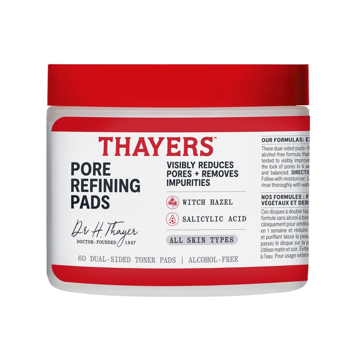 Thayers Pore Refining Pads with Salicylic Acid and Witch Hazel, Exfoliating Facial Toner Pads for Oily Skin, 60 Pads