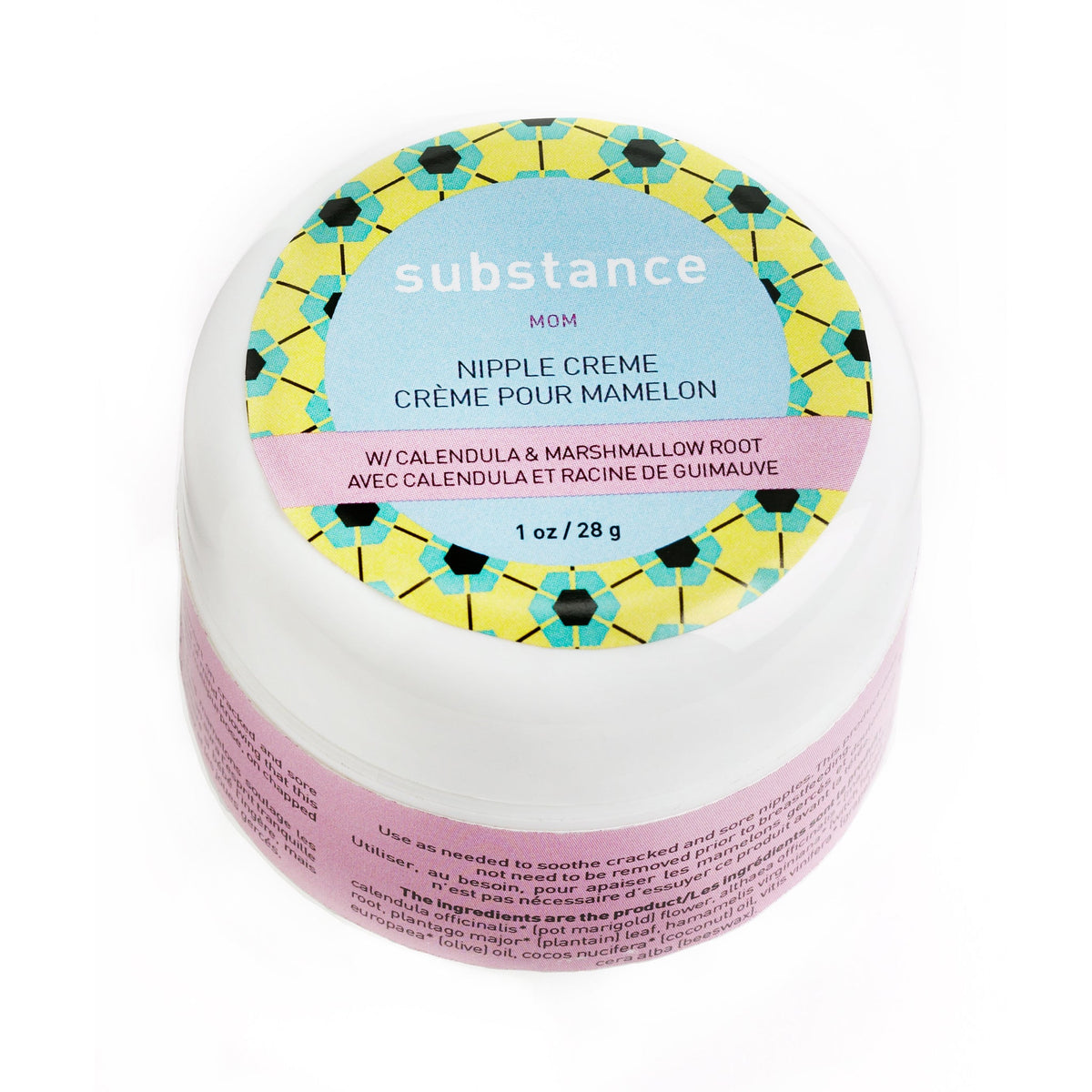 Substance Nipple Creme, Lanolin-Free Plant-Based Balm for Breastfeeding Moms with Calendula and Marshmallow Root, 28g