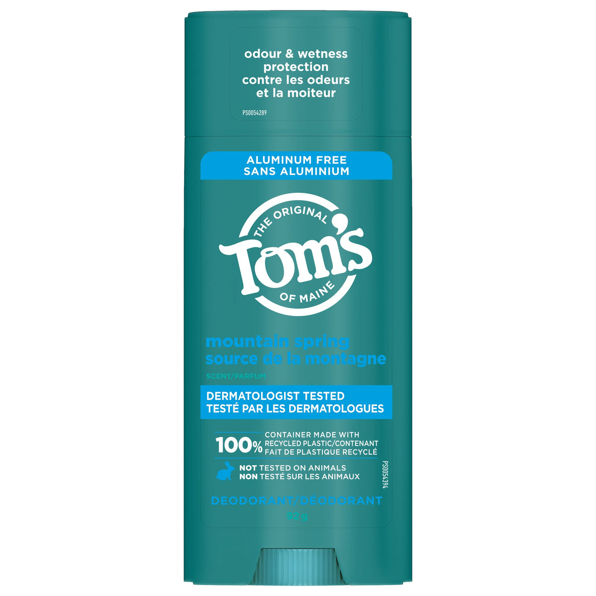 Tom's of Maine Long-Lasting Aluminum-Free Deodorant Stick, 24H Odour Protection, 92g, Rose Vanilla, Unscented or Mountain Spring - Mountain Spring