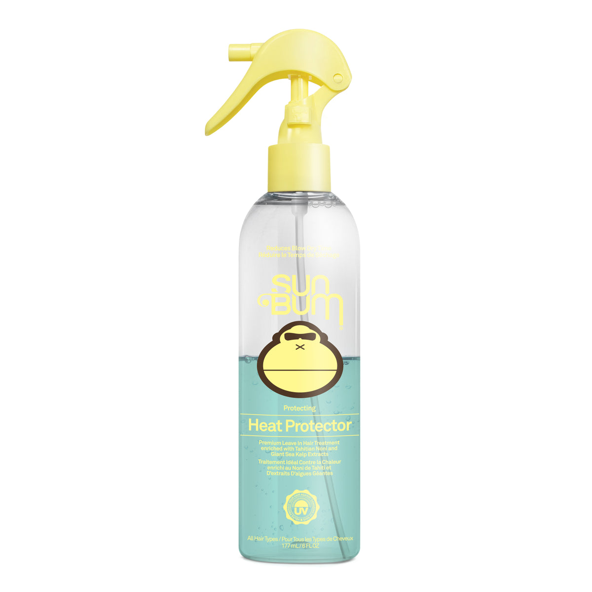 Sun Bum Heat Protector Spray with Noni, Kelp, Shea and Olive Oil, Two-Phase Heat Styling Spray, 177ml