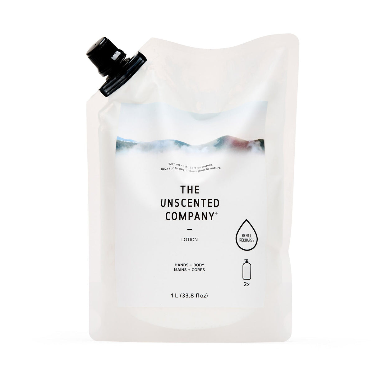 The Unscented Company Hand and Body Lotion, Fragrance-Free Lotion with Shea, Mango and Avocado, Made in Canada, 465ml Glass Bottle or 1L Refill - 1L Refill