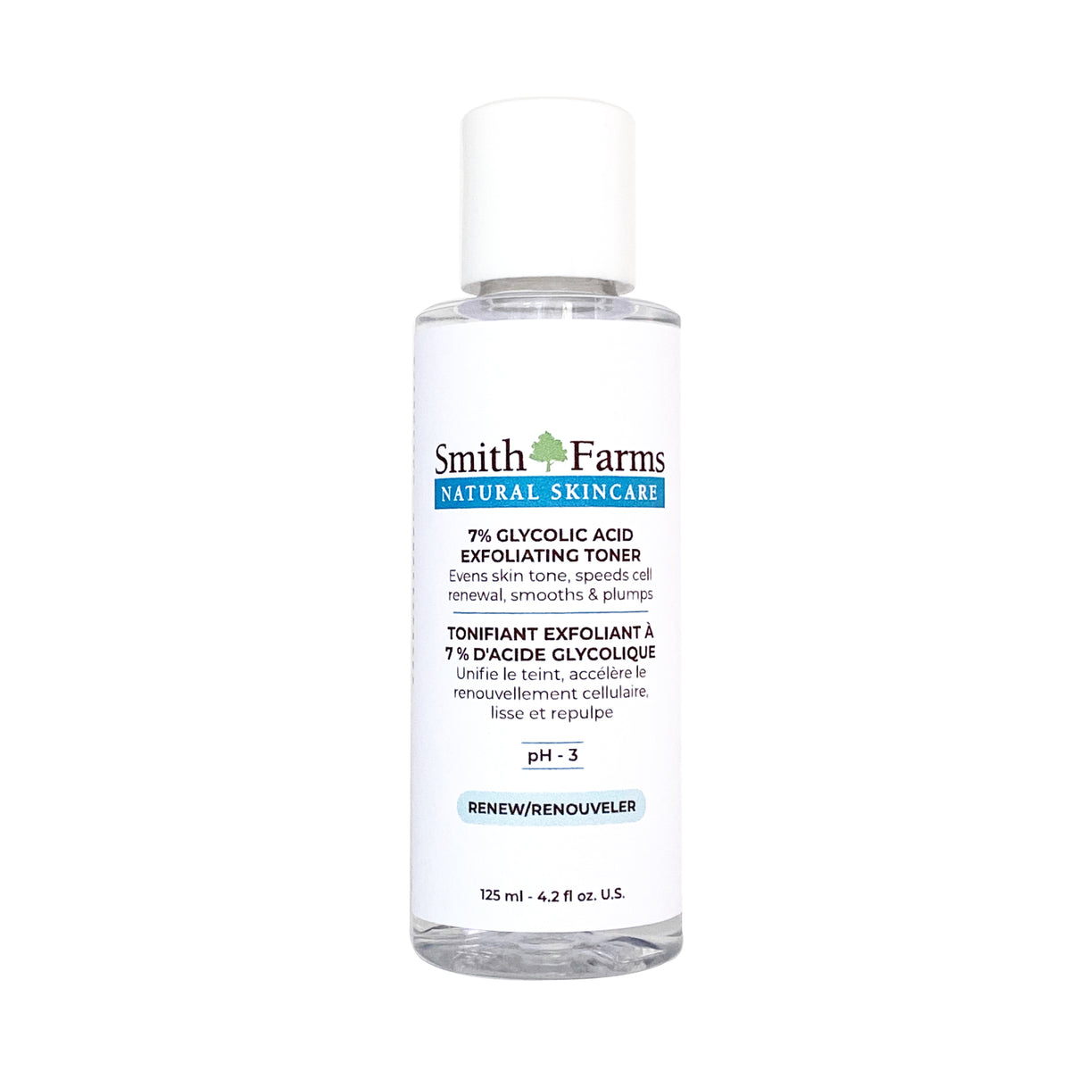 Smith Farms 7% Glycolic Acid Exfoliating Toner with Hyaluronic Acid and Allantoin, AHA Toner for Dull, Rough Skin, pH 3, 125ml