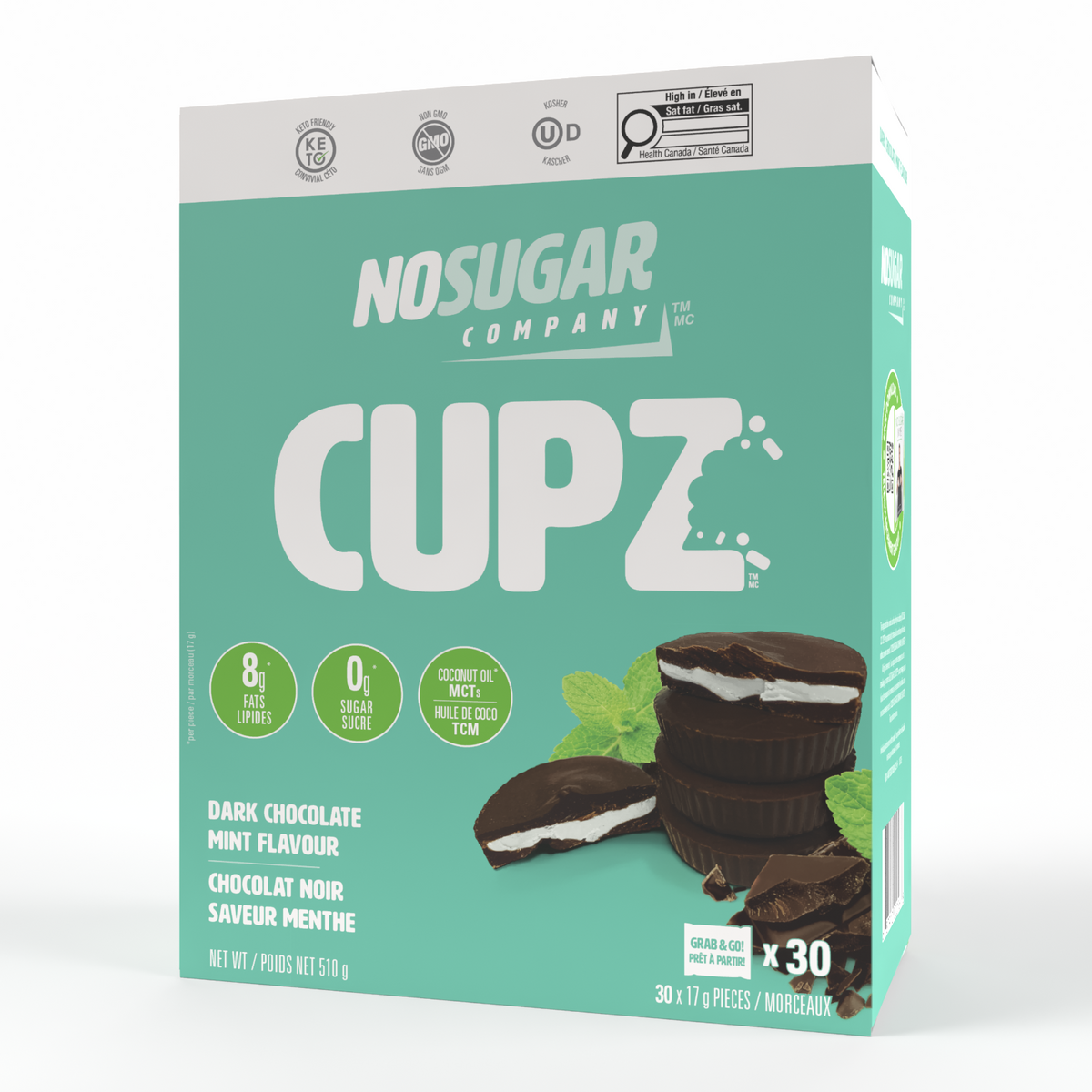 No Sugar Company Cupz, 0g Sugar Chocolate Cups, Case of 30 or 10-Pack