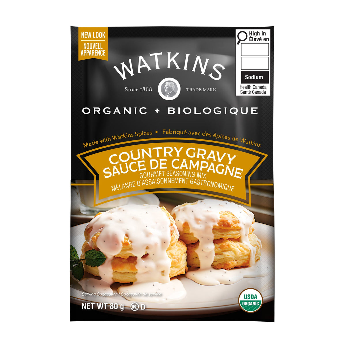 Watkins Organic Gravy Seasoning Mix, Brown Gravy Case of 12 or Country Gravy Case of 6 - Country Gravy, 6 x 80g