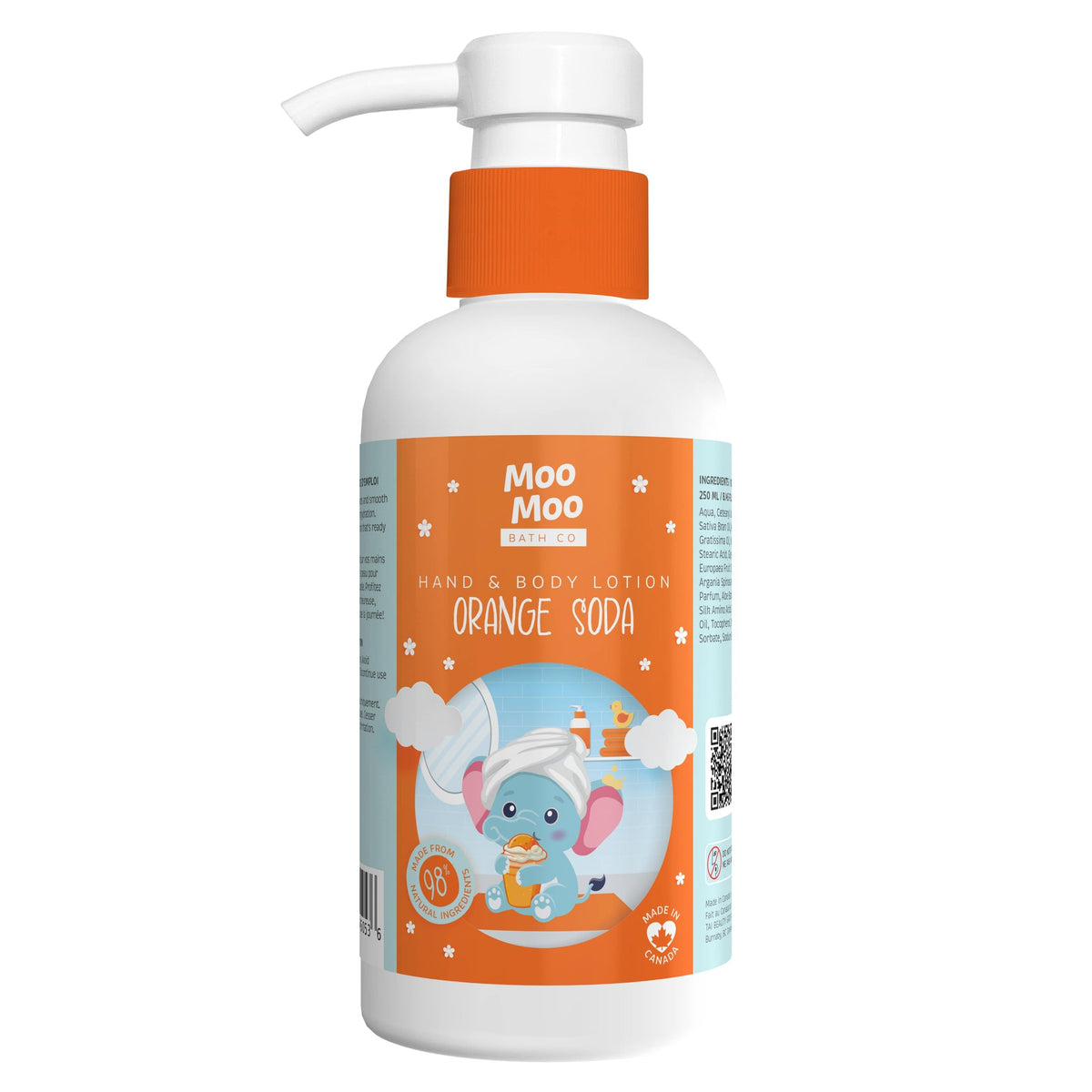 Moo Moo Bath Co Kids Hand & Body Lotion with Argan and Avocado Oil, 4 Scents, 250ml - Orange Soda