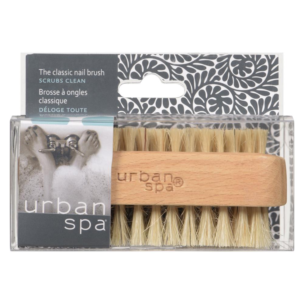 Urban Spa Classic Nail Brush, Curved Bamboo Nail Brush with Natural Bristles for Hands and Feet