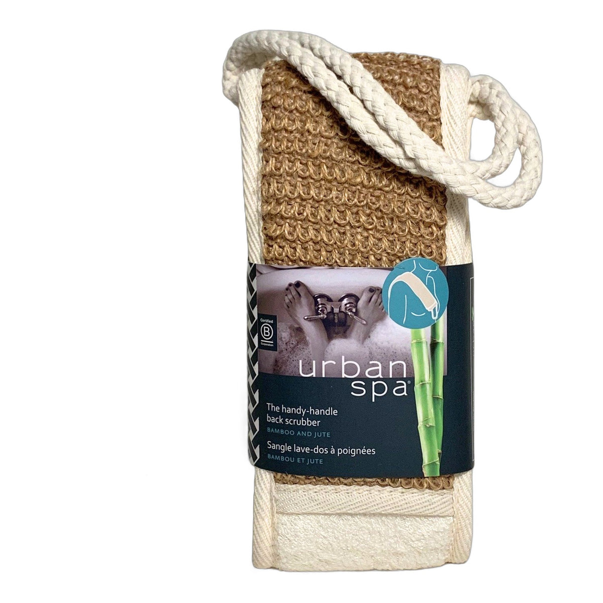 Urban Spa Handy-Handle Back Scrubber, Flexible Bamboo and Jute Scrubber for Hard-to-Reach Areas