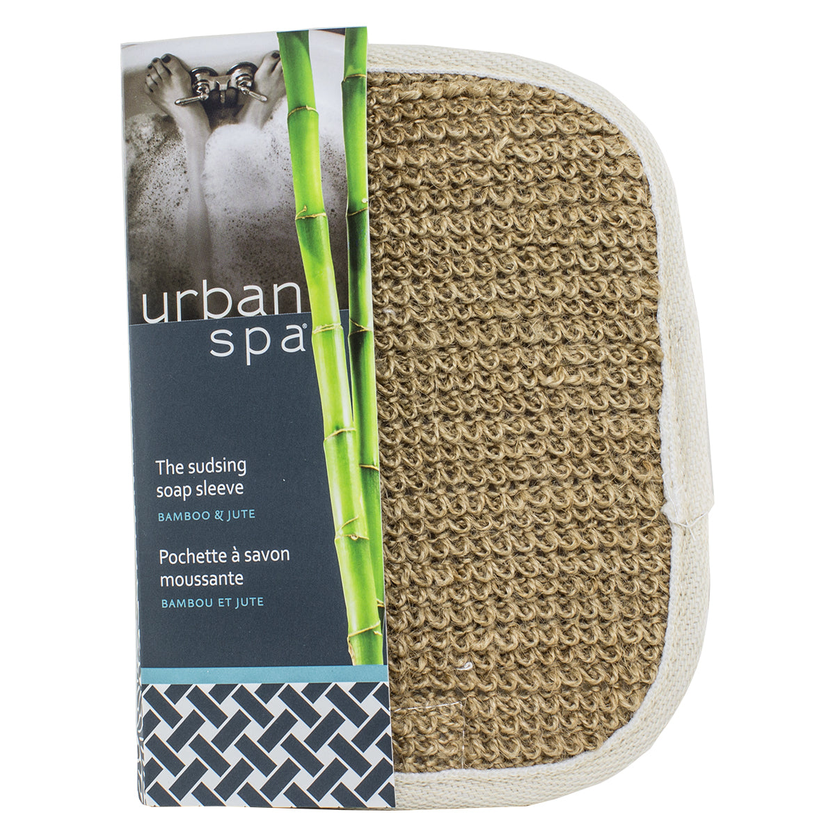 Urban Spa Sudsing Soap Sleeve, Two-Sided Soap Saver Pouch with Bamboo and Jute Sides