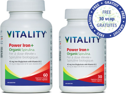 Vitality Power Iron 45mg 60 + 30 Free Vegetarian Capsules