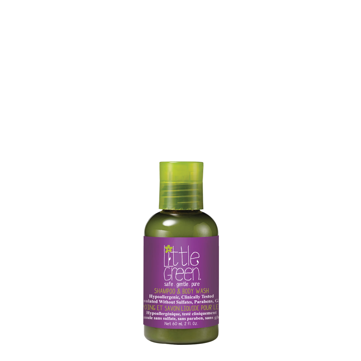 Little Green Kids Shampoo & Body Wash, Tear-Free and Sulfate-Free with Vitamins B5 and E, 240ml or 60ml - 60ml Travel