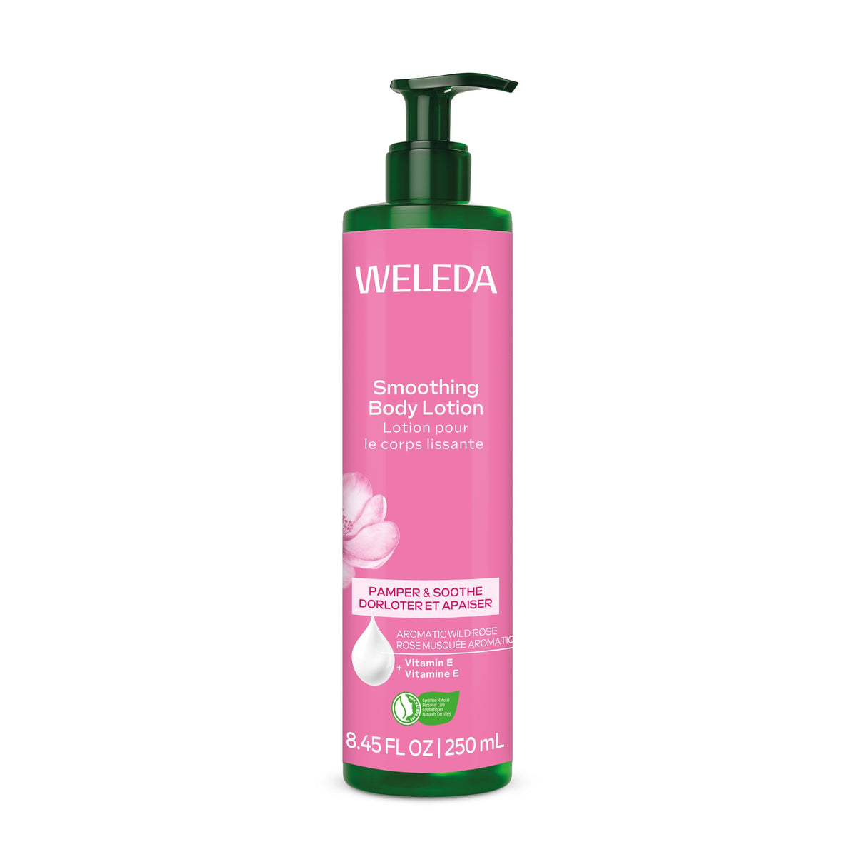 Weleda Smoothing Body Lotion with Wild Rose and Vitamin E, Floral Moisturizing Lotion for Soft, Supple Skin, 250ml