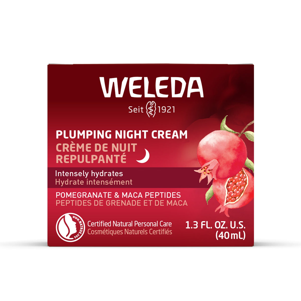 Weleda Plumping Night Cream with Pomegranate and Maca Root Peptides, Nourishing Overnight Cream, 40ml
