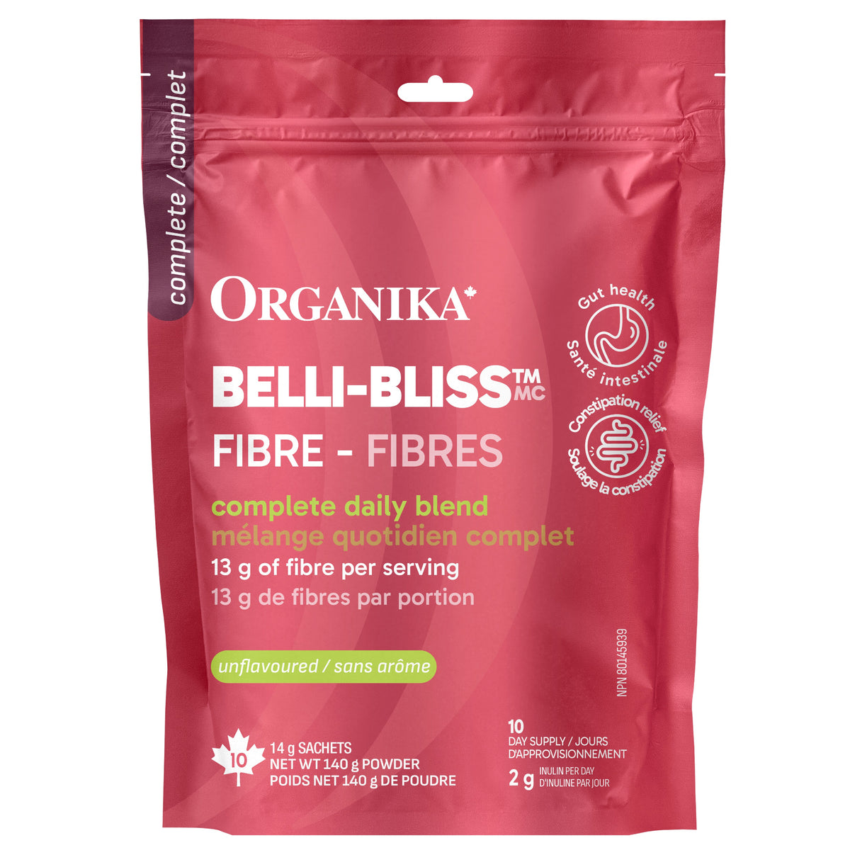 Organika Belli Bliss Fibre, Prebiotic Fibre in Tubs or Single-Serve Sachets, 420-450g or 10 Sachets