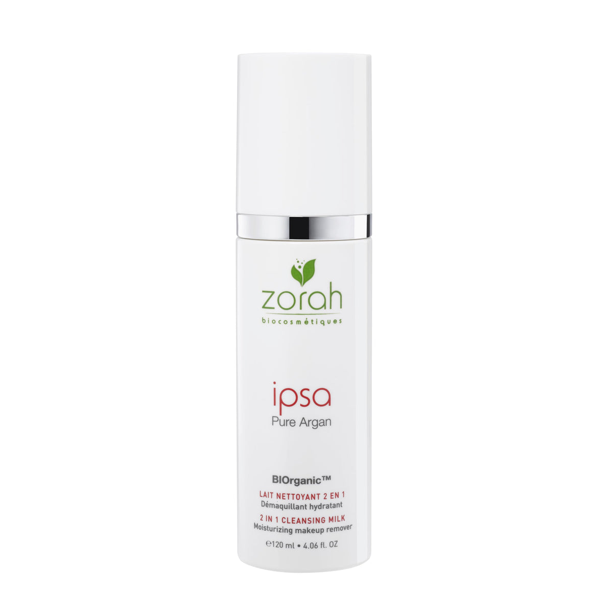 Zorah Ipsa 2-in-1 Cleansing Milk and Makeup Remover with Organic Argan and Avocado Oils, for Dry Skin and Sensitive Eyes, 120ml