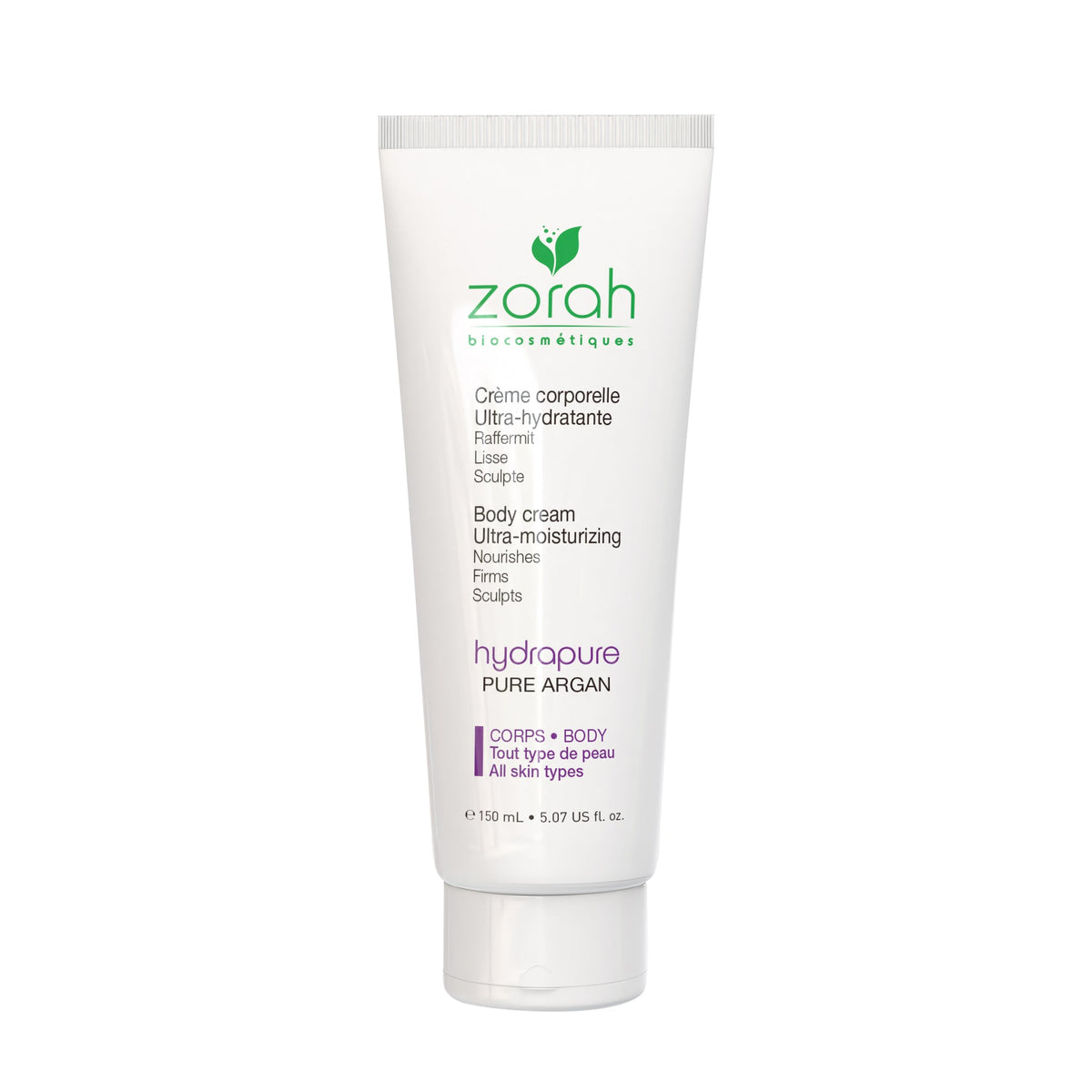 Zorah HydraPure Ultra-Moisturizing Body Cream with Organic Argan, Shea and Avocado, Smoothing Body Treatment, 150ml