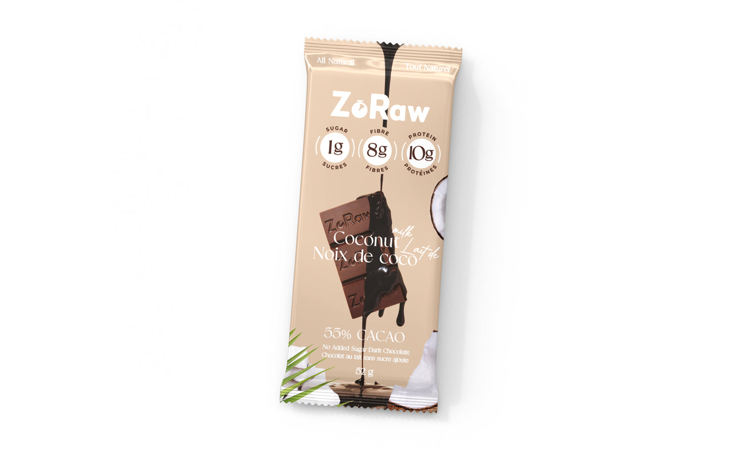 ZoRaw Chocolate Bars with Protein 55% Coconut Milk Chocolate