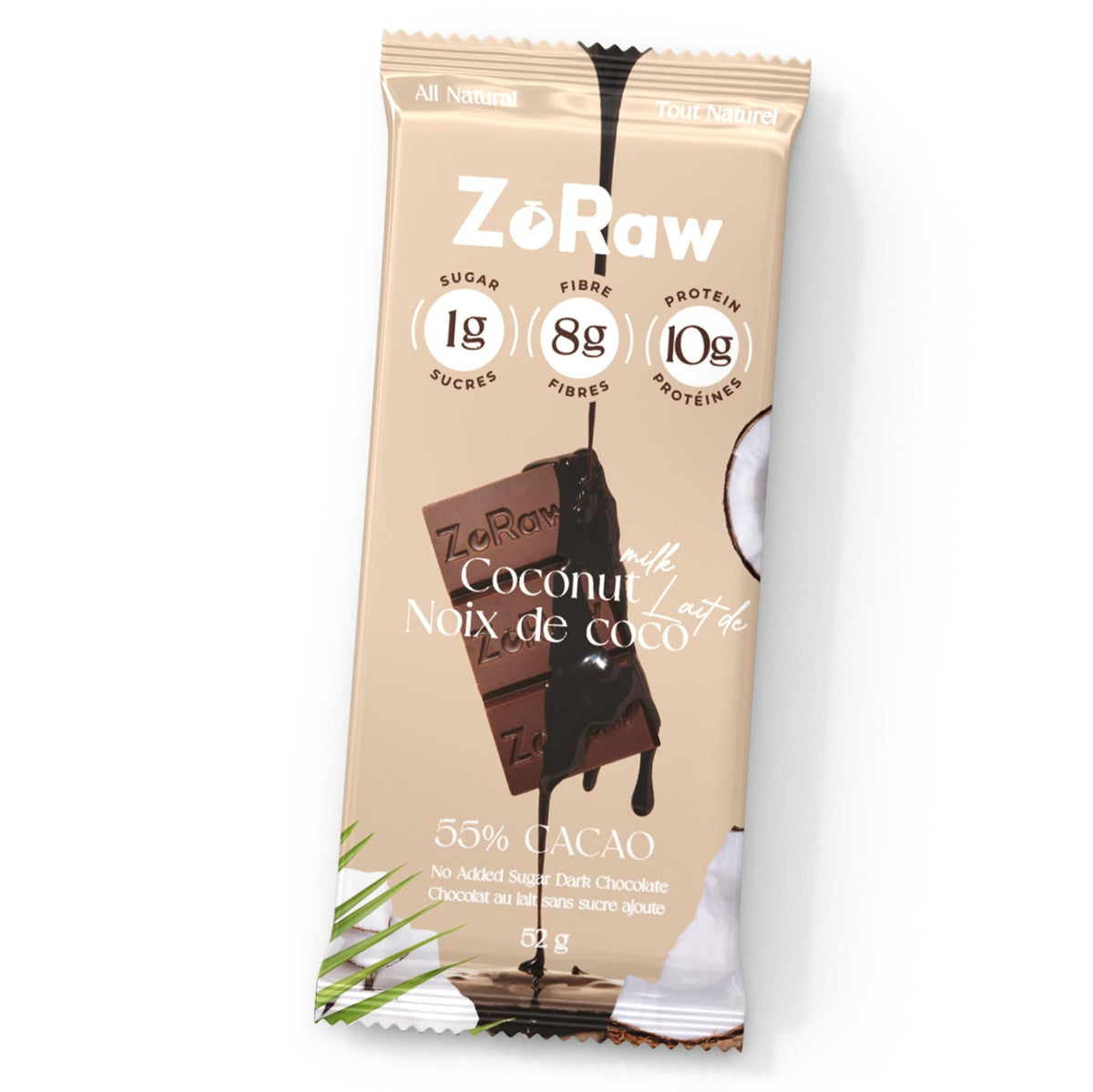 ZoRaw Chocolate Bars with Protein 55% Coconut Milk Chocolate