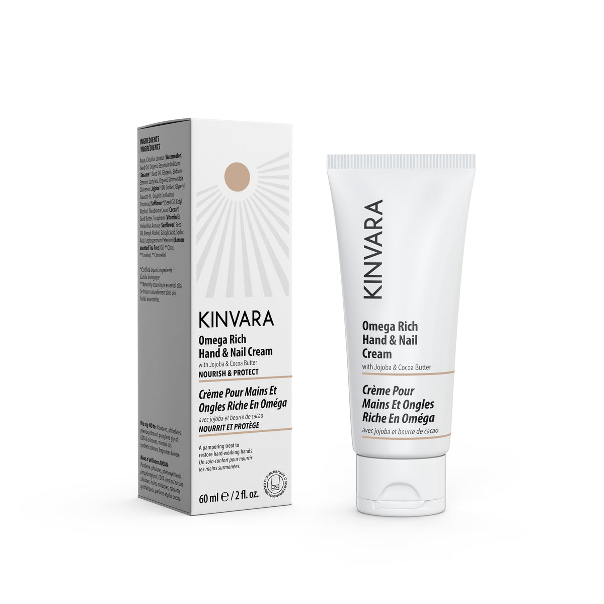 Kinvara Omega Rich Hand & Nail Cream with Jojoba and Cocoa Butter, Vegan, 60ml