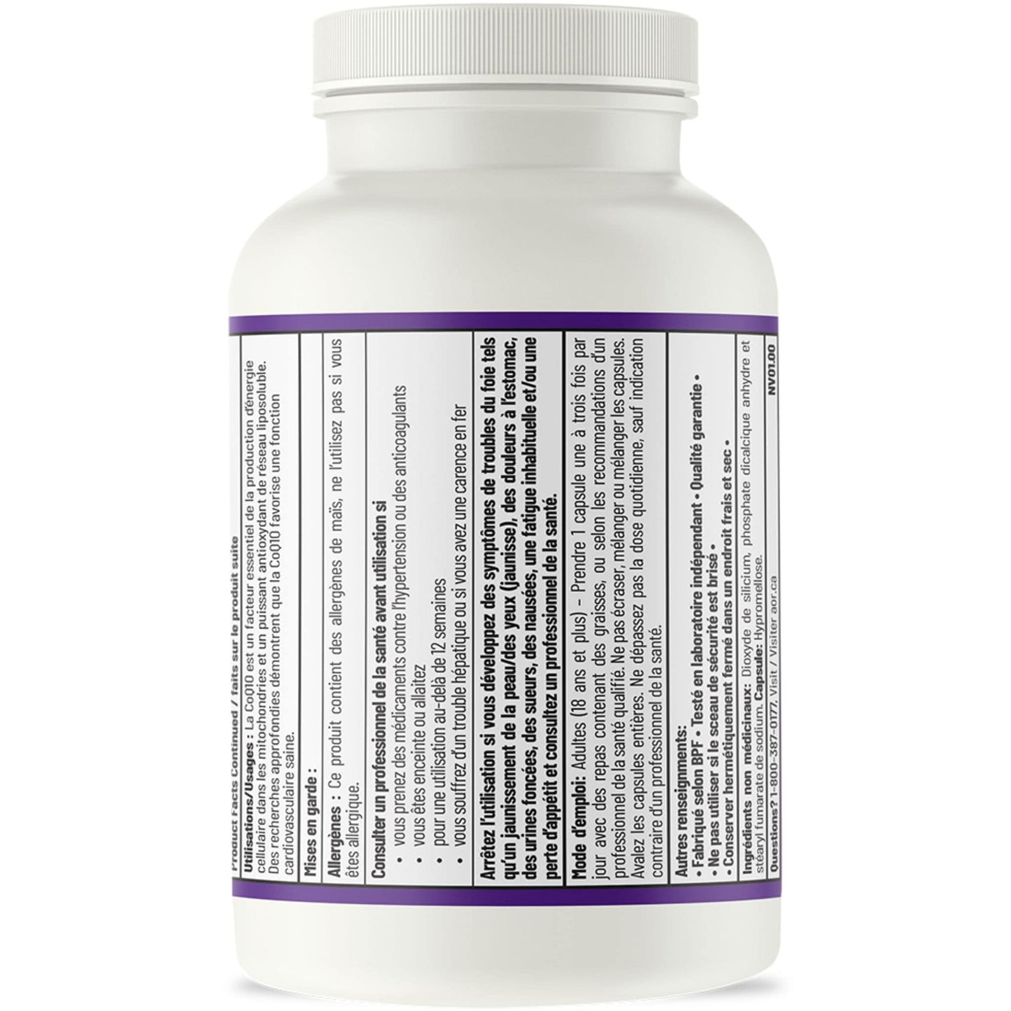 120 Capsules | AOR Coenzyme Q10 100 mg // Nutrition Facts