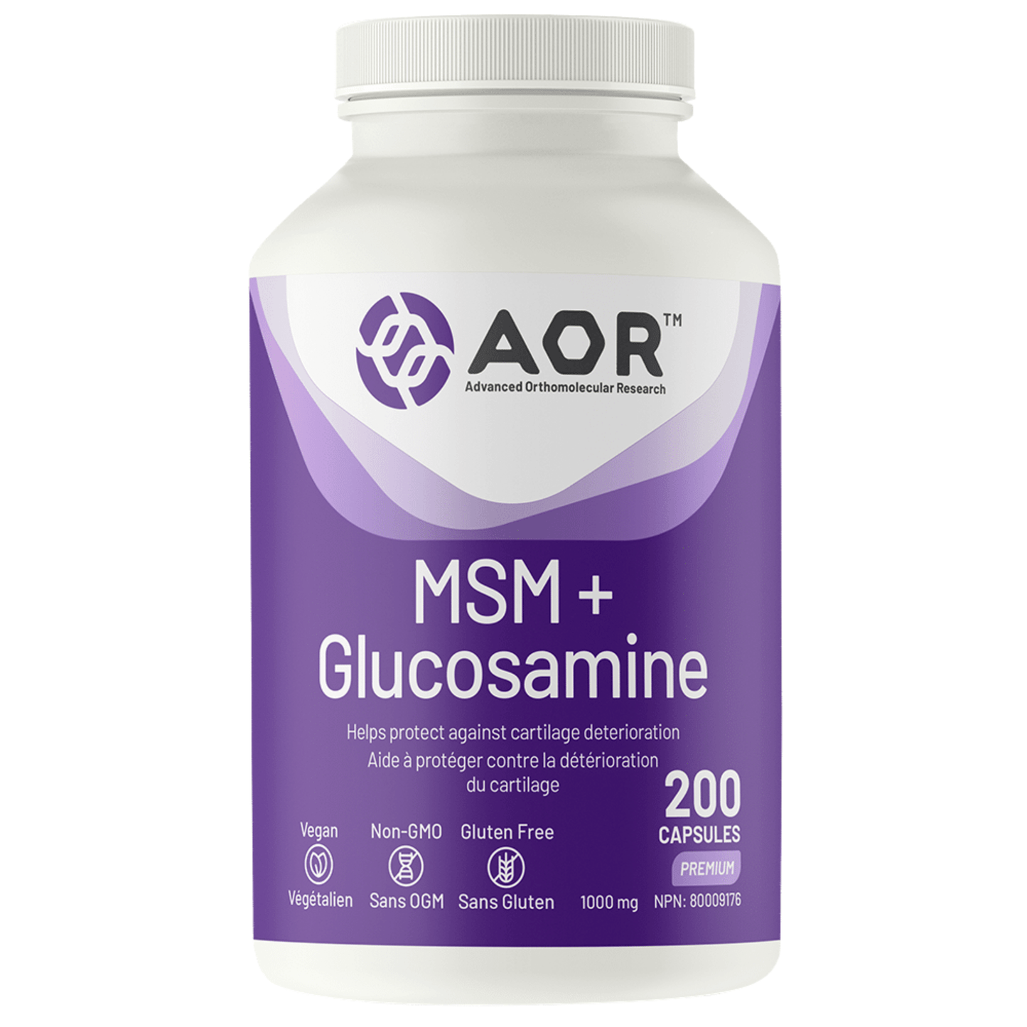 AOR MSM + Glucosamine 1000mg, Supports Joint Health, 100-200 Vegetable Capsules