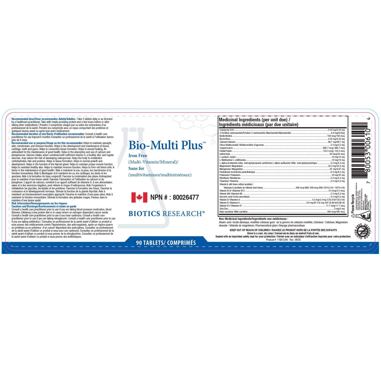 90 Tablets | Biotics Research Bio-Multi Plus Iron Free