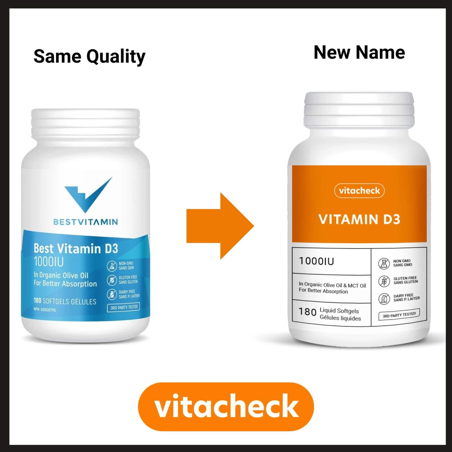 Vitacheck Vitamin D3 1000IU Softgels, In Organic Olive Oil For Better Absorption