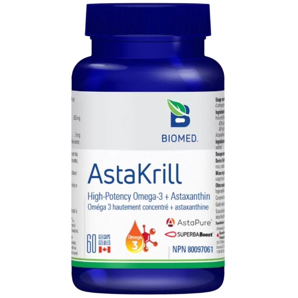 Biomed AstaKrill, Krill Oil 650mg & Astaxanthin 6mg, Anti-inflammatory, Cardiovascular and Joint Support, 60 Softgels