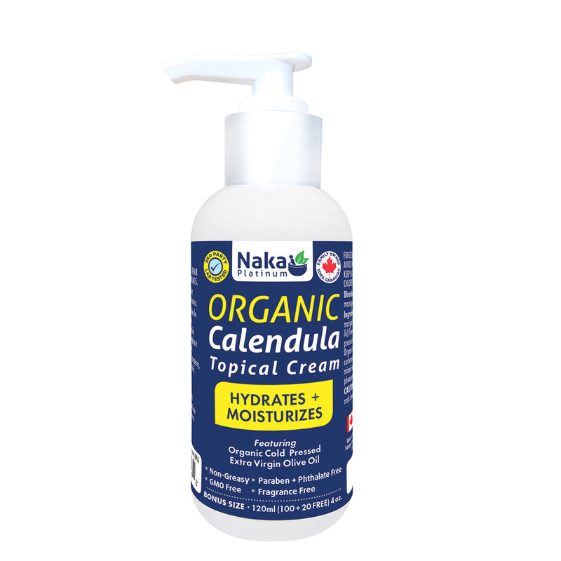 Naka Platinum Organic Calendula Topical Cream with Cold-Pressed Extra Virgin Olive Oil, Fragrance-Free, 120ml