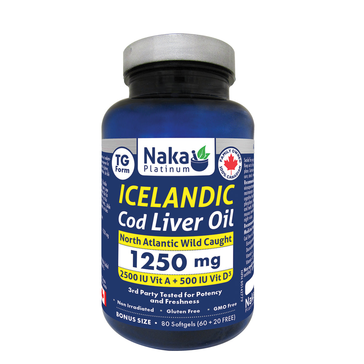 80 Softgels | Naka Platinum Icelandic Cod Liver Oil 1250mg 80 softgel bottle