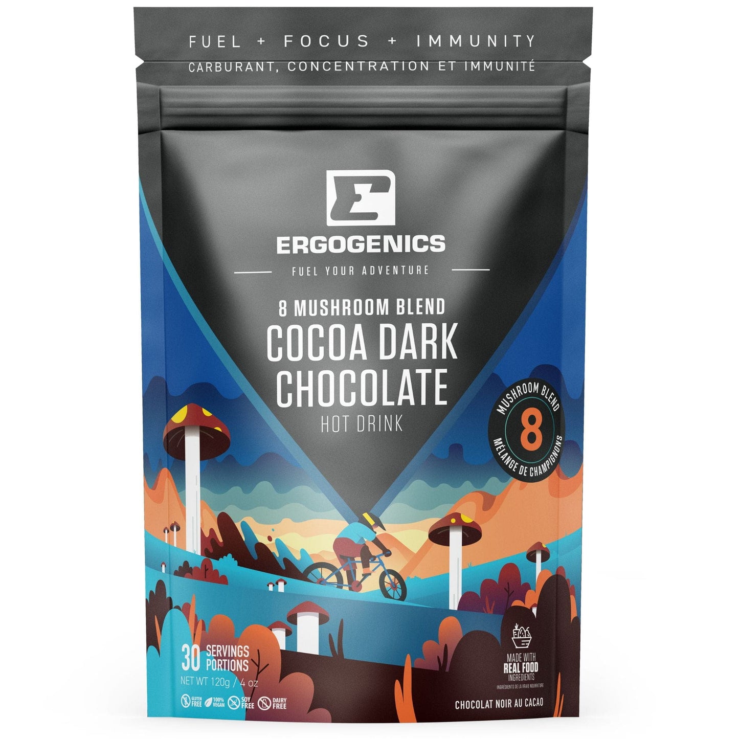 Ergogenics Mushroom Hot Chocolate, 8 Functional Mushroom Blend, 120g