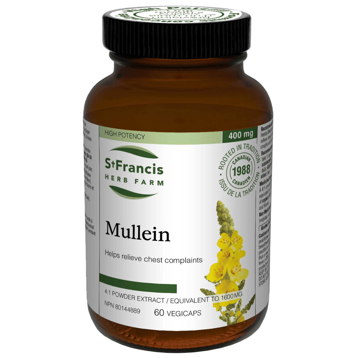 St. Francis Mullein, High Potency 4:1 Extract, Supports Respiratory Health, 60 Vegetable Capsules