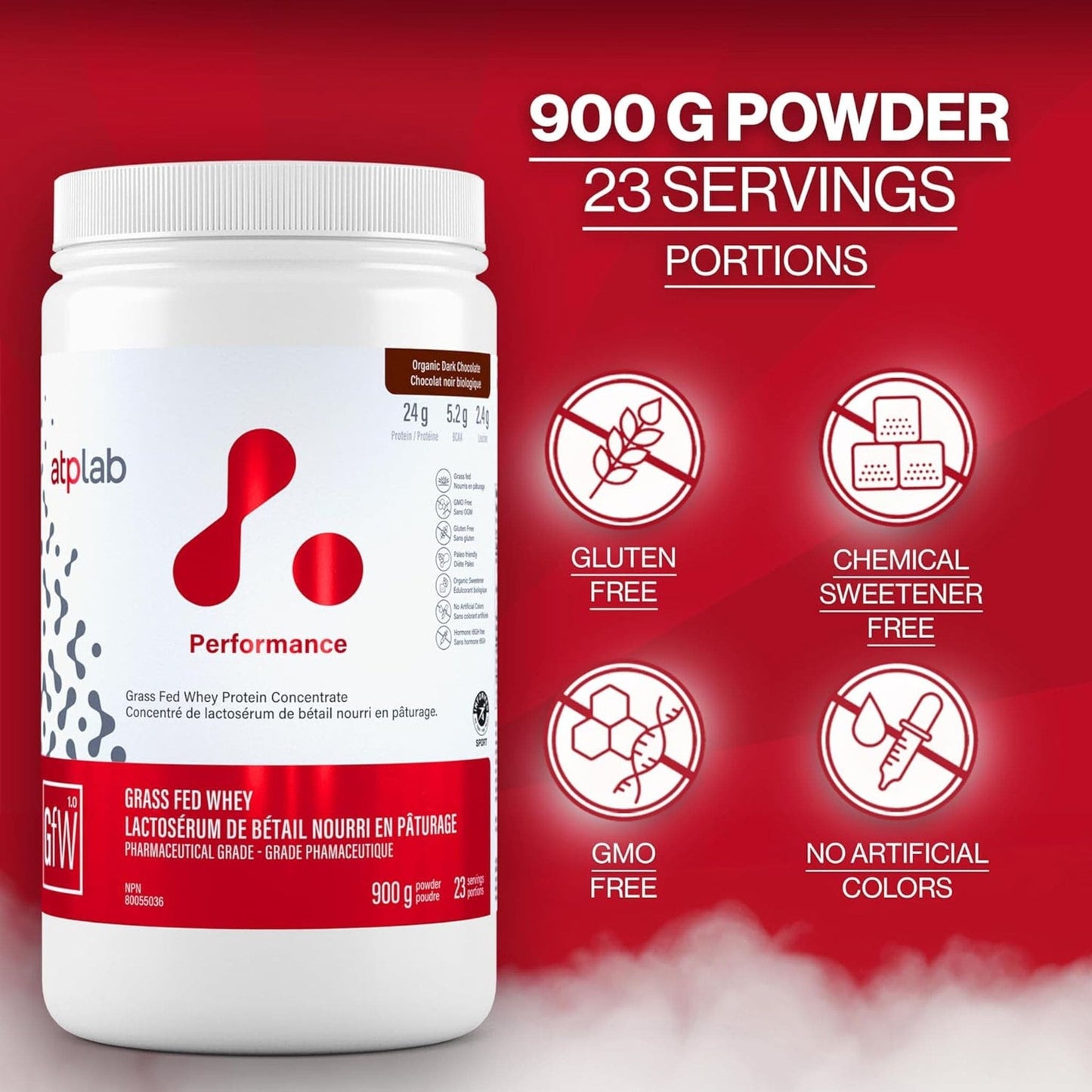 900 g Organic Dark Chocolate | ATP Lab Grass Ged Whey Protein Powder